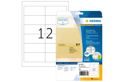 HERMA Etiketten transp. matt A4 97x42,3 mm Folie 300 St.