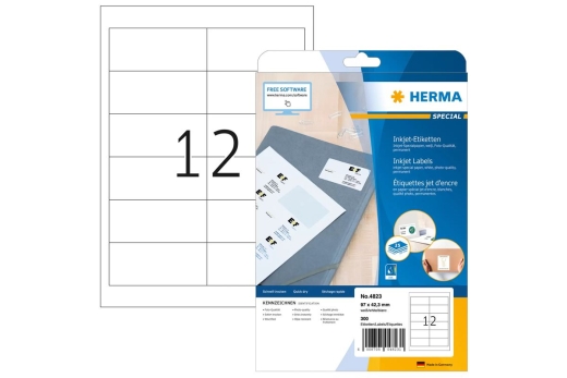 HERMA Inkjet-Etiketten A4 weiß 97x42,3 mm Papier 300 St.