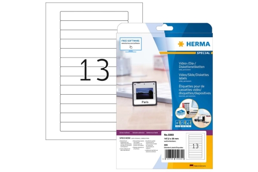 HERMA Video-Etiketten A4 weiß 147,3x20 mm Papier 325 St.