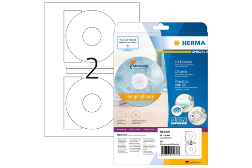 HERMA CD-Etiketten A4 weiß 116 mm Papier blickdicht 50 St.
