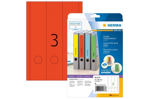 HERMA Ordneretiketten A4 rot 61x297 mm Papier opak 60 St.