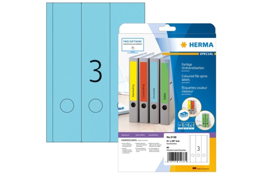 HERMA Ordneretiketten A4 blau 61x297 mm Papier opak 60 St.