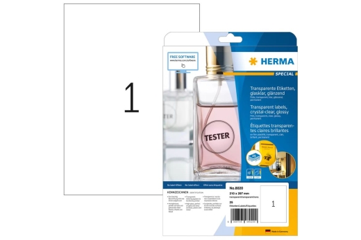 HERMA Etik. glasklar A4 210x297 mm Folie glänzend 25 St.