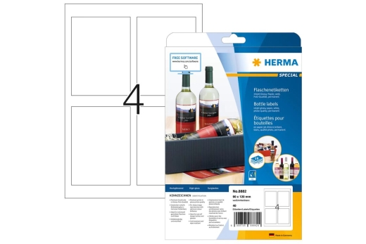 HERMA Flaschenetik. A4 Inkjet weiß 90x120 mm glänz. 40 St.