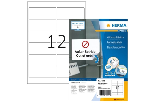 HERMA Adressetiketten A4 weiß 99,1x42,3 mm ablösb. 1200 St.