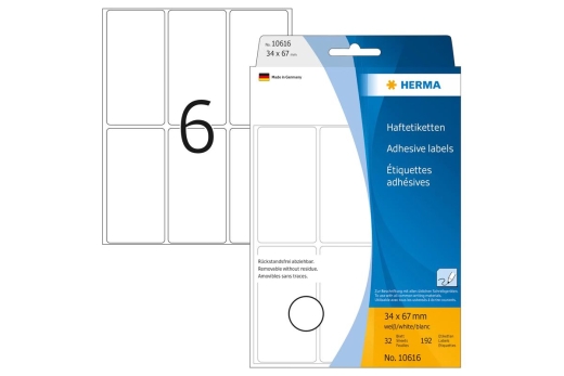 HERMA Vielzwecketiketten weiß 34x67 mm ablösbar 144 St.