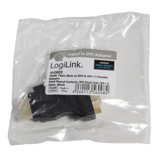 Logilink HDMI Adapter, HDMI male - DVI-D female, (Gold)