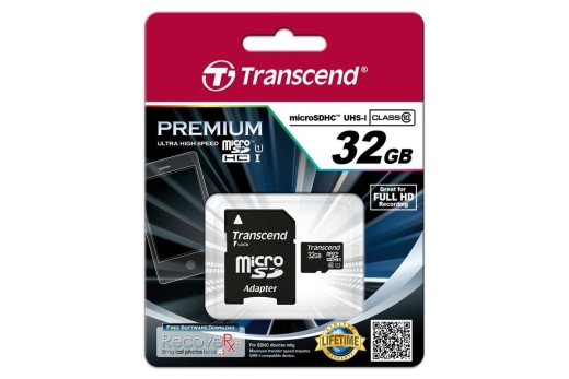 SD microSD Card 32GB Transcend SDHC UHS1 w/adapter