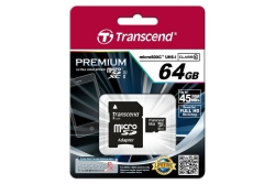 SD microSD Card 64GB Transcend SDXC UHS1 w/adapter