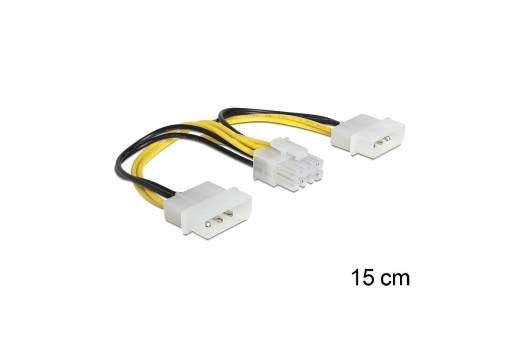 DELOCK Stromkabel 8pin EPS -> 2x 4pin Molex Bu/St 0.15m