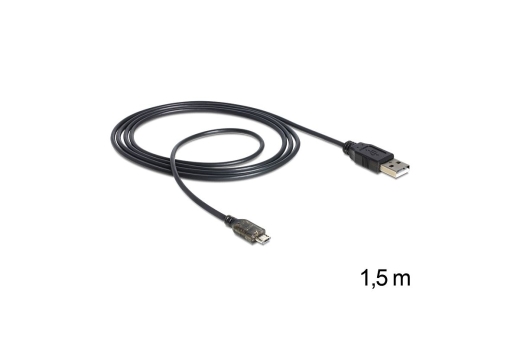 DELOCK USB Kabel A -> Micro-B St/St 1.50m mit LED sw