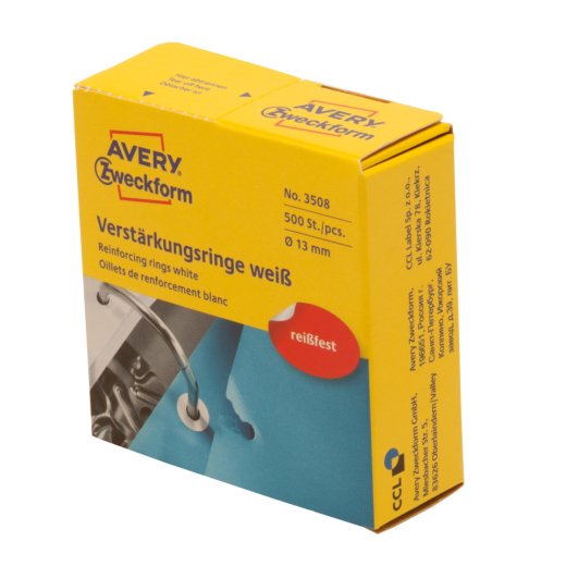 3508 Verstärkungsringe, Ø 13 mm, 500 Stück/500 Etiketten, weiß