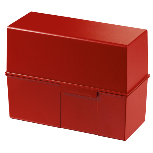 Karteibox DIN A5 quer, max 500 Karten mit Stahlscharnier, rot