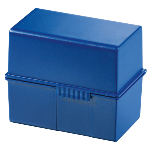 Karteibox DIN A7 quer - für 300 Karten mit Stahlscharnier, blau
