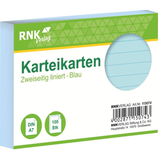 Karteikarten - DIN A7, liniert, blau, 100 Karten
