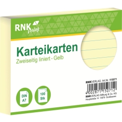 Karteikarten - DIN A7, liniert, gelb, 100 Karten