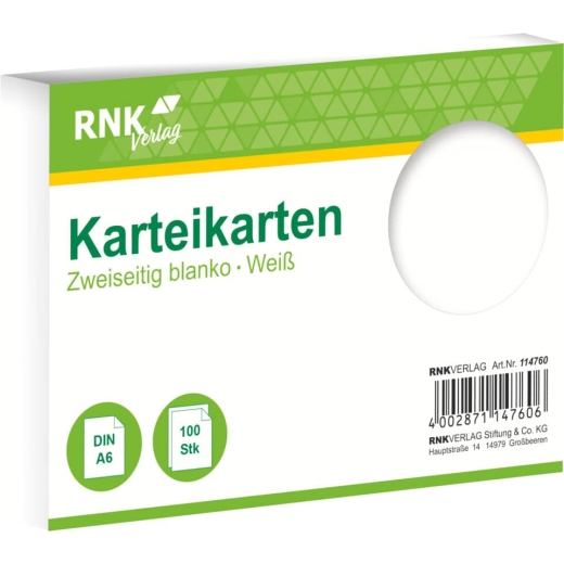 Karteikarten - DIN A6, blanko, weiß, 100 Karten