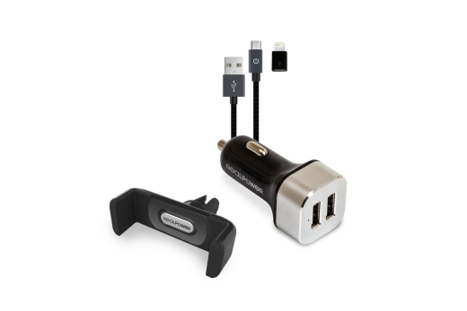 RealPower KFZ-Ladegerät Set + Kabel + Halterung Smartphone