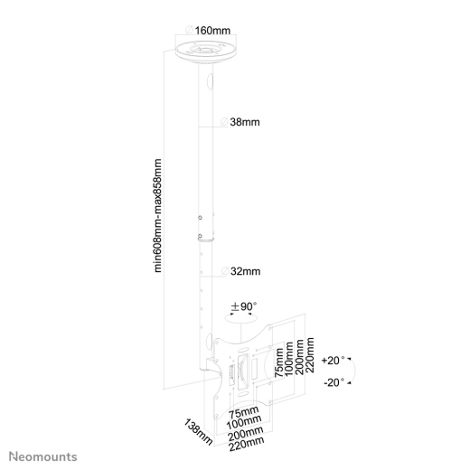 Neomounts DEH 10-40 1TFT 1Gelenk H:60-85cm Max.30KG sw