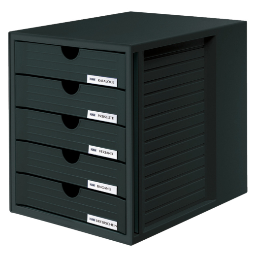 Schubladenbox SYSTEMBOX - A4/C4, 5 geschlossene Schubladen, schwarz