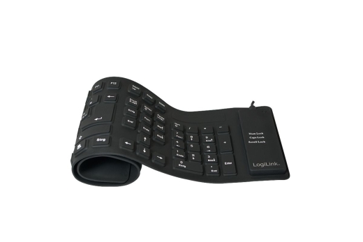 Logilink Tastatur USB / PS/2 Flexibel Wasserfest schwarz