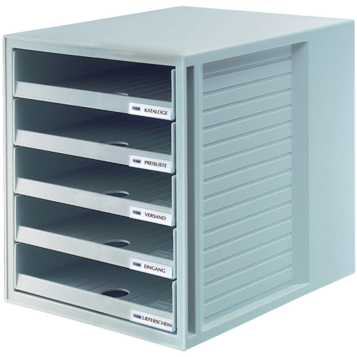 Schublabdenbox SCHRANK-SET - A4/C4, 5 offene Schubladen, lichtgrau