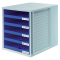 Schublabdenbox SCHRANK-SET - A4/C4, 5 offene Schubladen, lichtgrau/blau