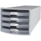 Schubladenbox IMPULS - A4/C4, 4 offene Schubladen, lichtgrau/transluzent-klar