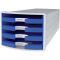 Schubladenbox IMPULS - A4/C4, 4 offene Schubladen, lichtgrau/blau