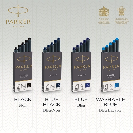 Parker Tintenpatronen für Füller | lange Patronen | auswaschbare blaue QUINK Tinte | 5 Stück (Blister-Packung)
