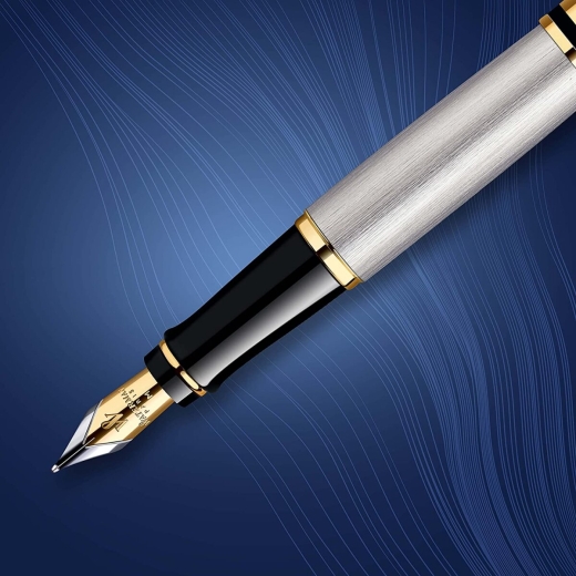 Waterman Expert Füller | Edelstahl mit Zierteile aus 23 K Gold | Füllfederhalter Mittlere Spitze | Geschenkbox