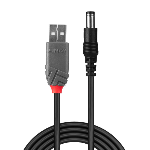 LINDY USB Typ A - DC 5.5/2.1mm Adapterkabel Hohlstecker 1.5m