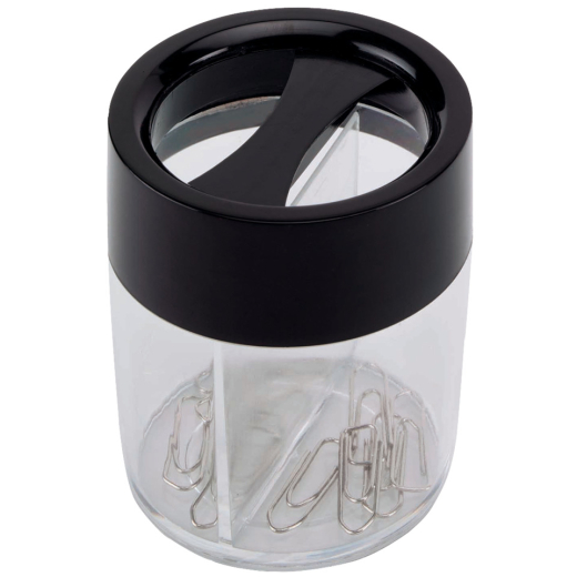 Büroklammernspender, rund - schwarz/transparent, Ø 58 x 72 mm Höhe