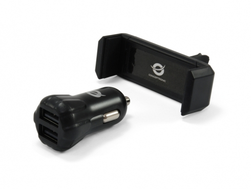 CONCEPTRONIC KFZ-Ladegerät 2-Port 2xUSB-A +Halter 10W sw