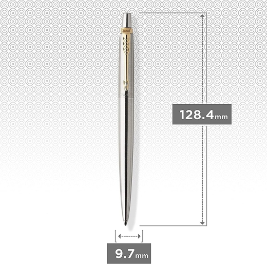 Parker Jotter Kugelschreiber | Edelstahl mit Goldzierteile | Mittlere Spitze | Blaue Tinte | Blister-Verpackung