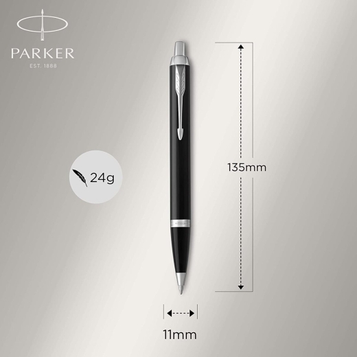 PARKER 1931665 IM Kugelschreiber | Schwarze Lackierung mit Chromzierteilen | Mittlere Spitze | Blau | Geschenkbox