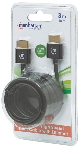 MANHATTAN HDMI-Kabel ultradünn mit Ethernet 3 m. schwarz
