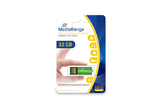 MediaRange USB Nanostick 32GB m. Klammerfunktion grün