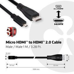 Club3D Kabel MicroHDMI > HDMI 2.0 1m 4K@60Hz St/St retail