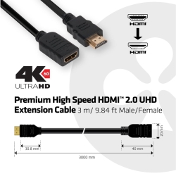 Club3D HDMI-Kabel 2.0 UHD-Verlängerungskabel 3 Meter...