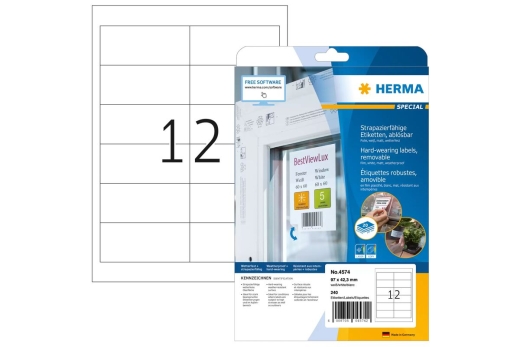 HERMA Folien-Etiketten A4 97x42.3mm weiß ablösbar 240St.