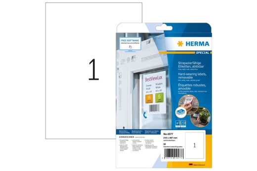 HERMA Folien-Etiketten A4 210x297mm weiß ablösbar 20St.