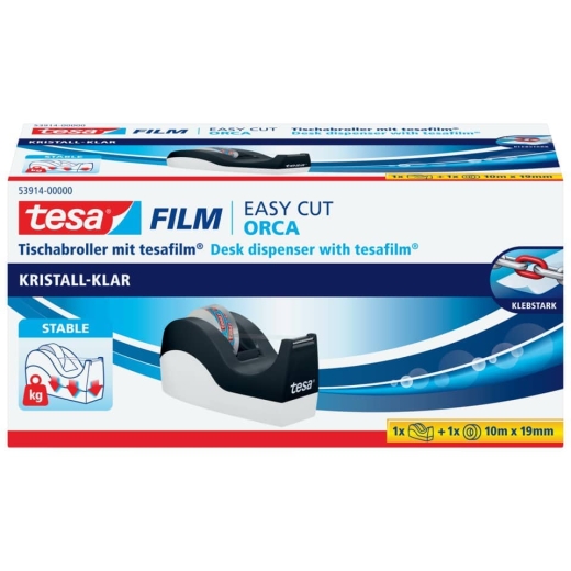 Tischabroller Easy Cut® Orca - für Rollen bis 33m : 19mm, schwarz/weiß