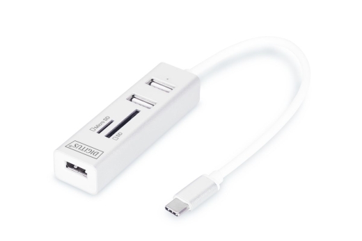 DIGITUS USB-C-Hub 3-Port 2.0->3xA2.0 1xReader in.Kabel weiß