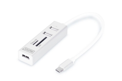 DIGITUS USB-C-Hub 3-Port 2.0->3xA2.0 1xReader in.Kabel...