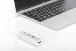 DIGITUS USB-C-Hub 3-Port 2.0->3xA2.0 1xReader in.Kabel weiß