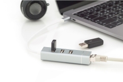 DIGITUS USB Adapter USB2.0/C -> RJ45 Ethernet+3-Port-Hub wei