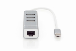 DIGITUS USB Adapter USB2.0/C -> RJ45 Ethernet+3-Port-Hub wei