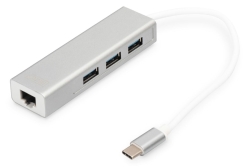 DIGITUS USB Adapter USB3.0/C -> GB Ethernet+3-Port-Hub...