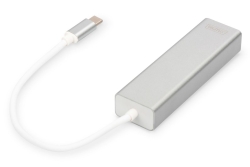 DIGITUS USB Adapter USB3.0/C -> GB Ethernet+3-Port-Hub weiss